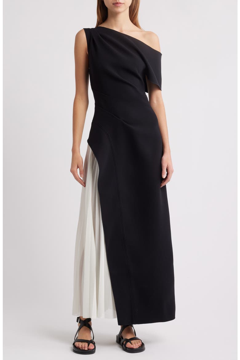 Sudden One-Shoulder Contrast Gown, Main, color, BLACK WITH IVORY