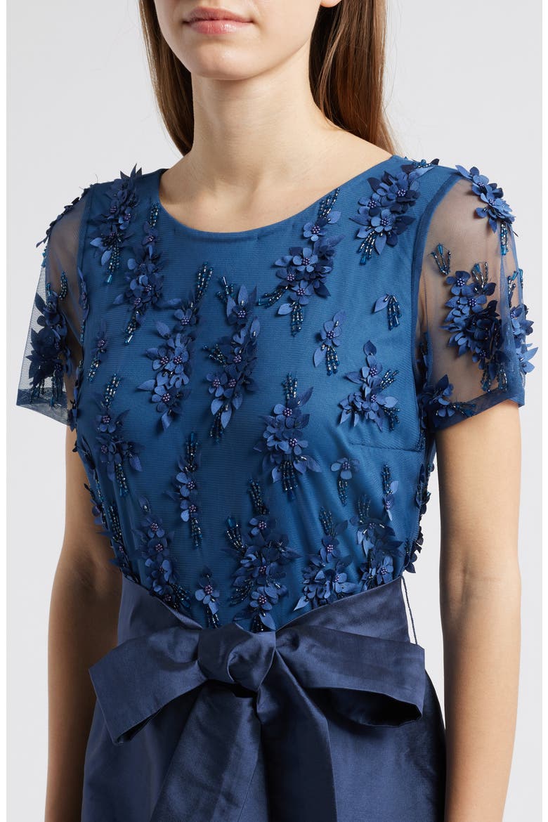 3D Floral Bodice Beaded Gown, Alternate, color, DENIM 427