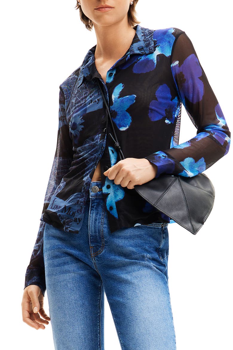 Tulle Arty Patchwork Shirt, Main, color, BLUE