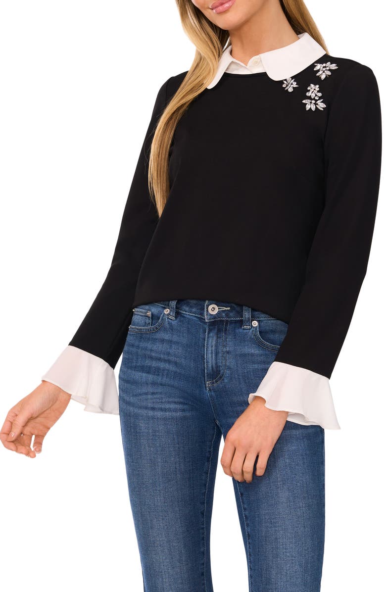 CeCe Embellished Layered Look Sweater, Main, color,