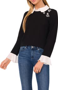CeCe Embellished Layered Look Sweater