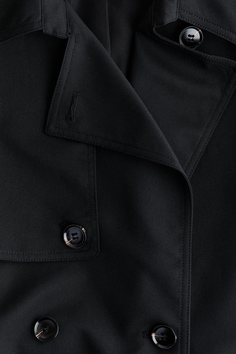 Knee-Length Twill Trench Coat, Alternate, color, Black