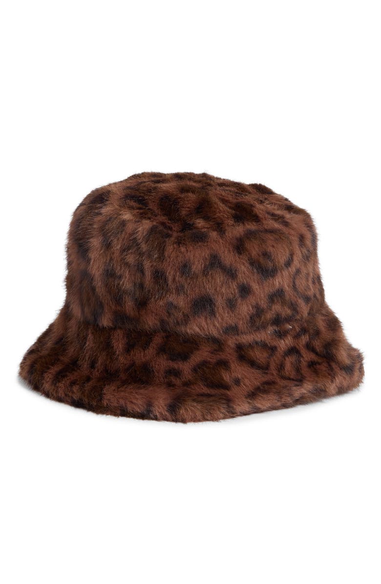 Steve Madden H-Zoe Leopard Print Bucket Hat, Alternate, color, Dark Brown