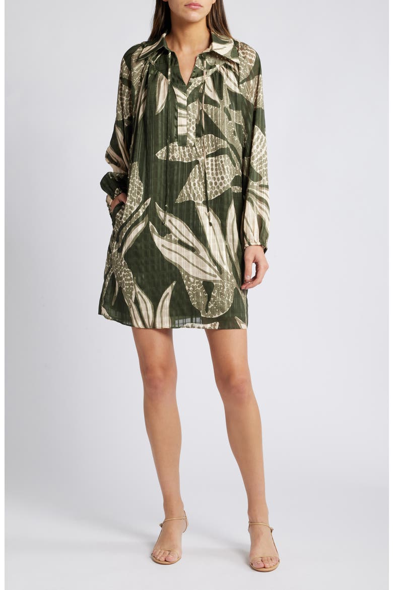 Elisa Print Long Sleeve Shirtdress, Main, color, OLIVE/ SAGE