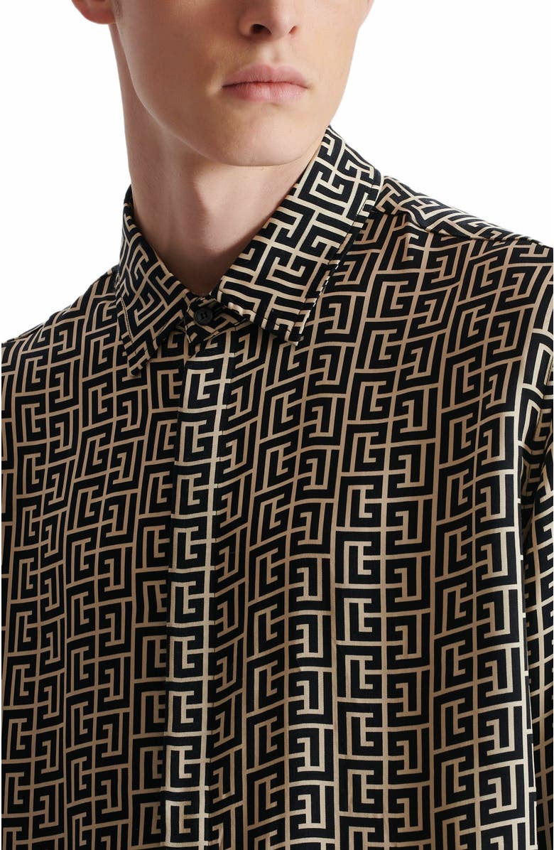 Balmain Monogrammed Flowing Shirt, Alternate, color, Black