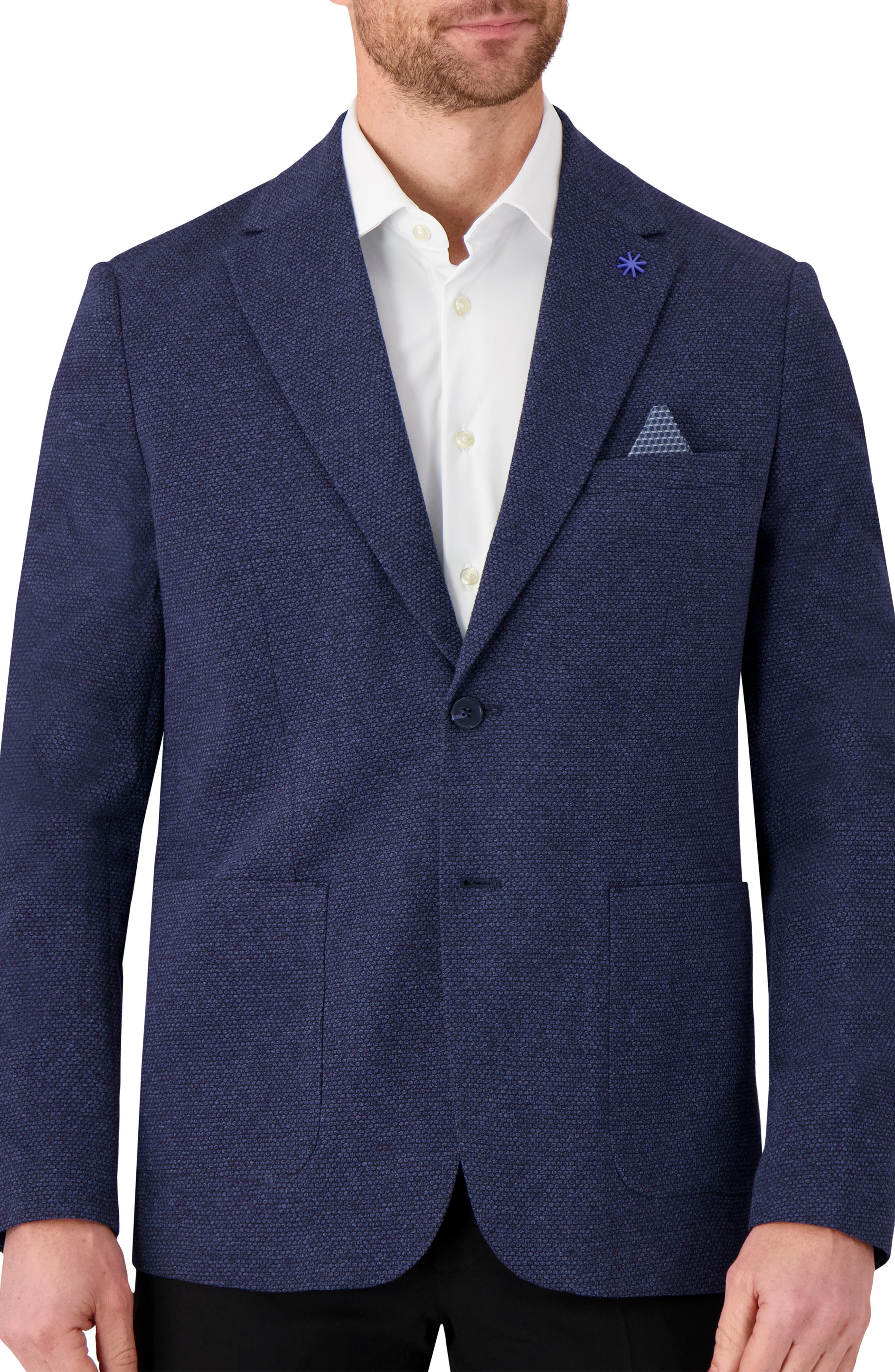 Report Collection Textured Comfort Knit Cotton Blend Sport Coat