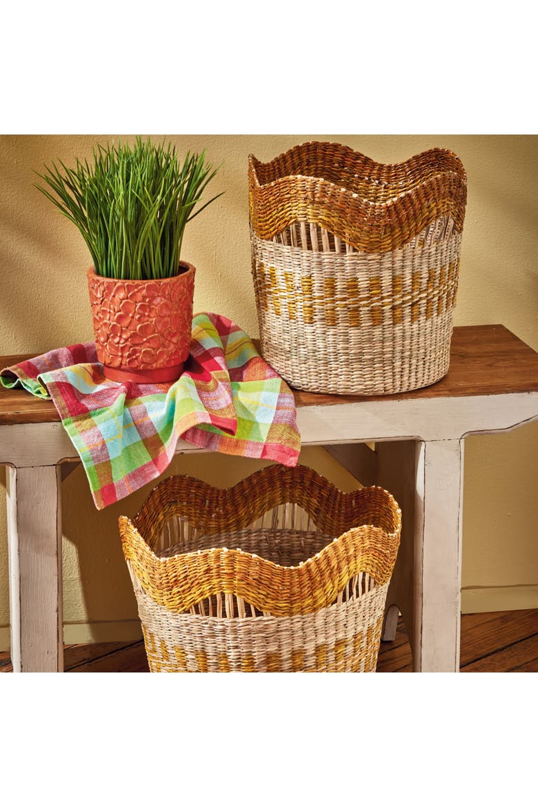 Scallop Basket S/2 Orange Multi Sea Grass Summer, Alternate, color, Orange