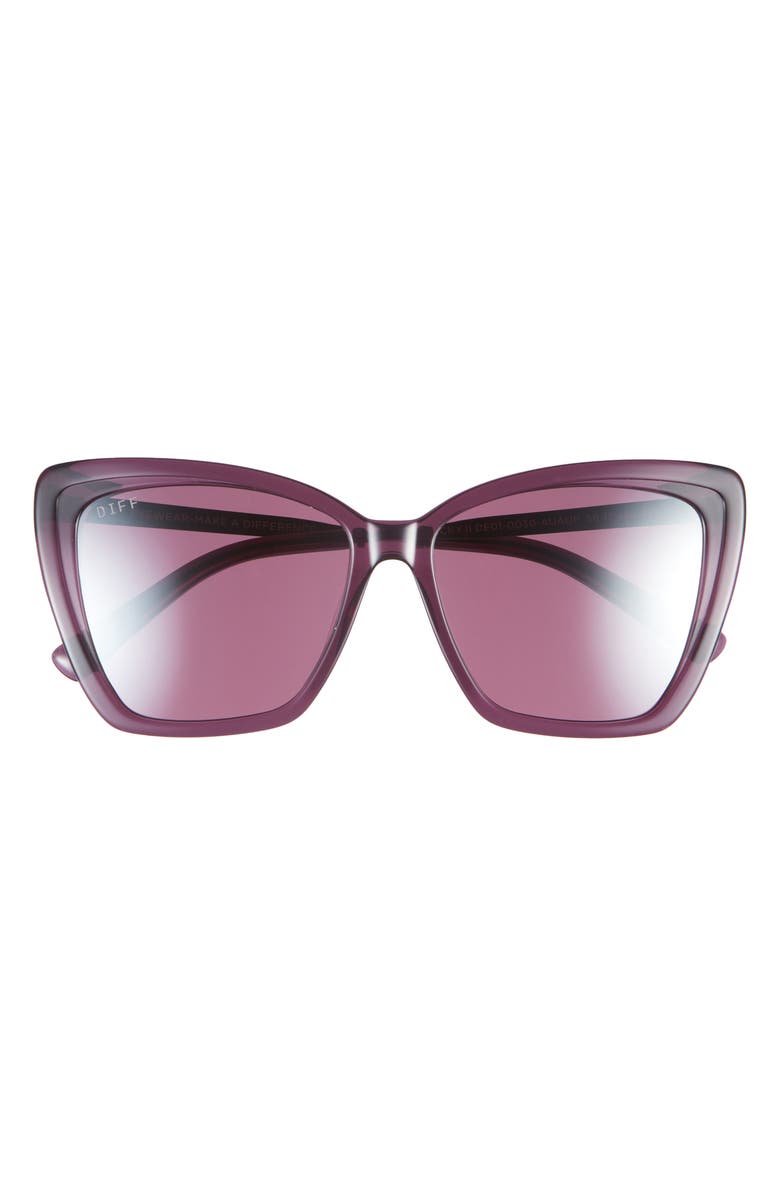 DIFF Becky II 56mm Polarized Cat Eye Sunglasses, Main, color, Aubergine With Silver Flash
