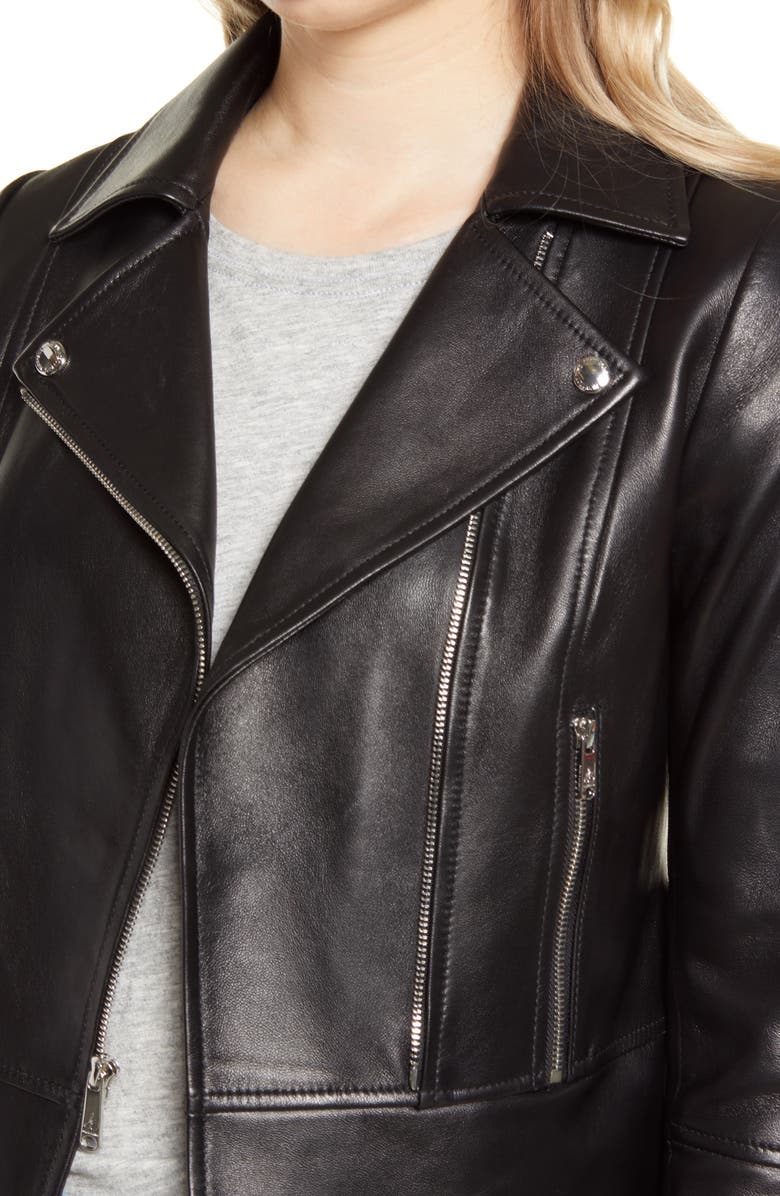 Sam Edelman Peplum Lambskin Leather Moto Jacket, Alternate, color, 