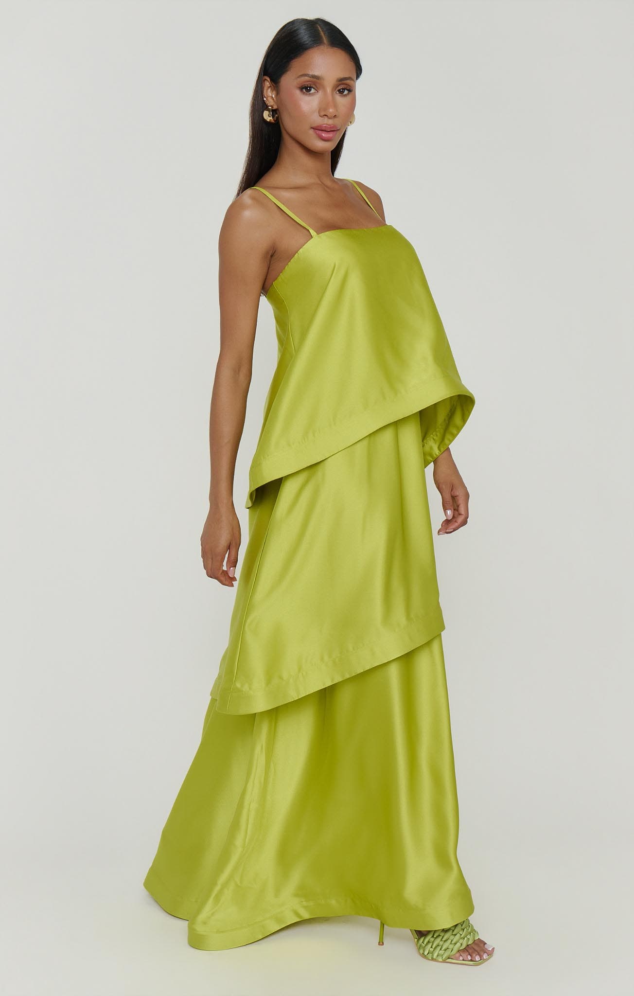 ella moss green dress Maxi tailored finish