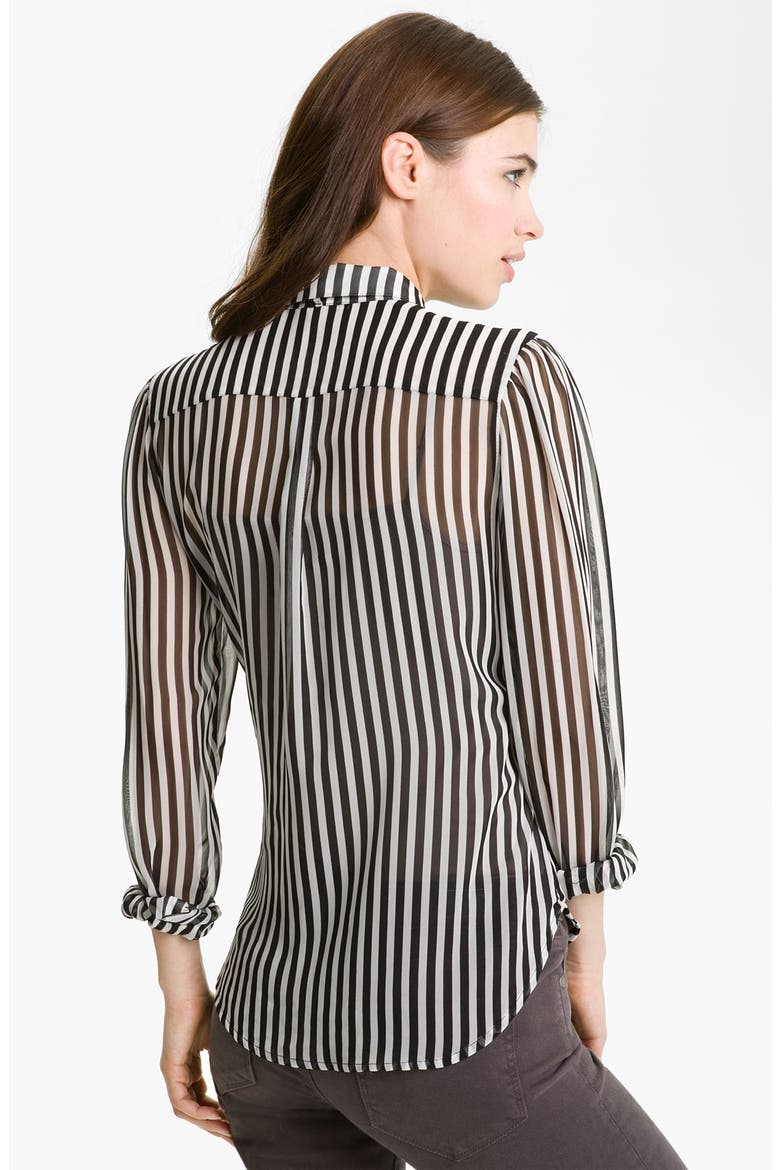 Mix Print Tie Neck Shirt, Alternate, color, BLACK/ WHITE STRIPE