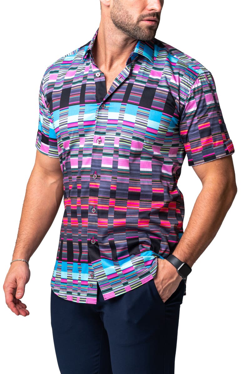 Maceoo Galileo Visible Short Sleeve Cotton Button-Up Shirt, Alternate, color, Purple Multi