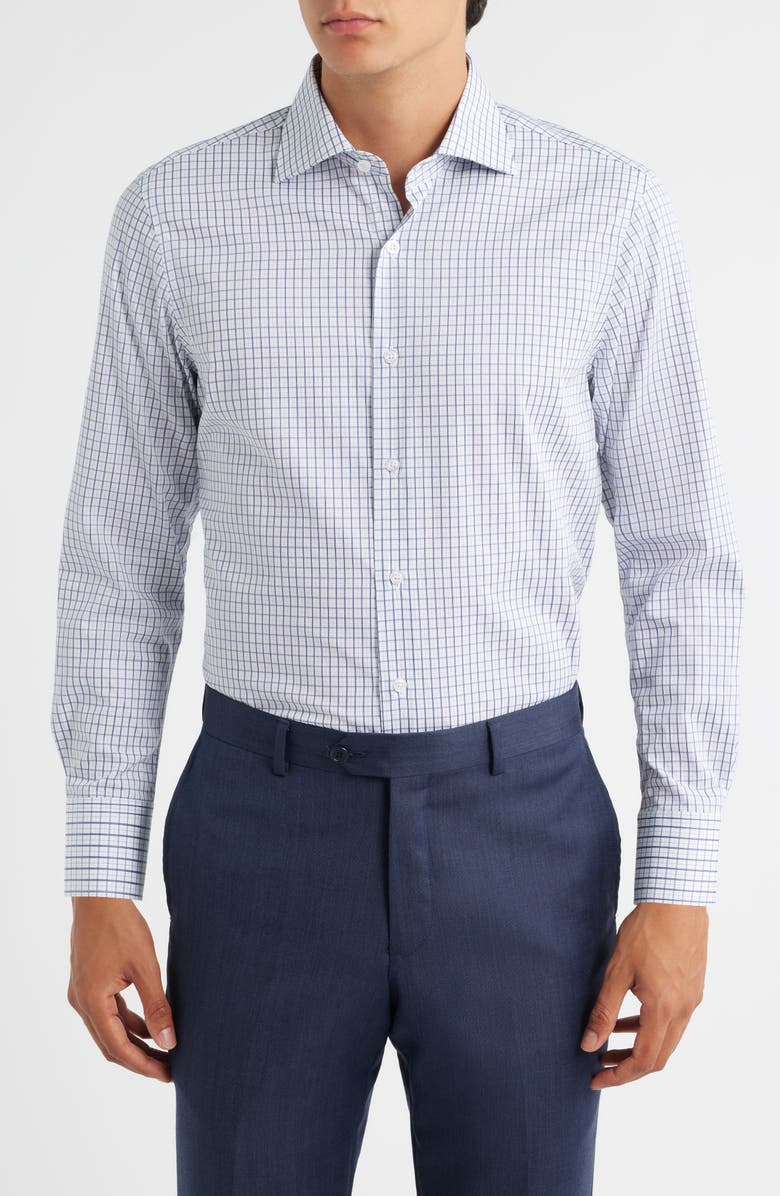 ZANETTI Plaid Dress Shirt, Main, color, Navy/ Char/ White