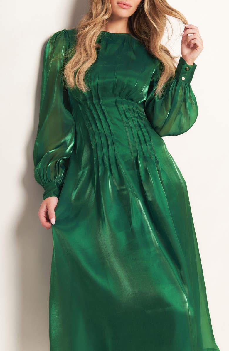 FLYING TOMATO Solid Long Sleeve Midi Dress, Alternate, color, Green