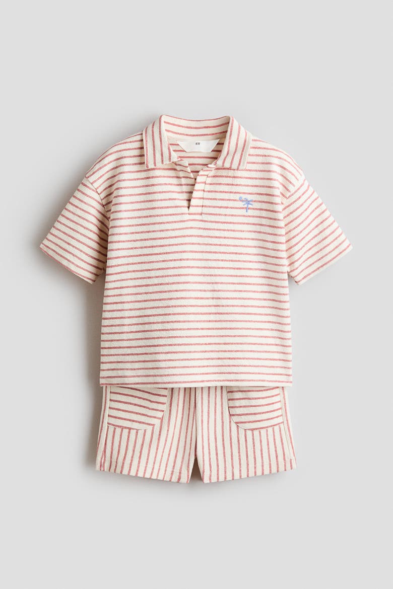 2-piece Textured Cotton Set, Alternate, color, White/dusty pink striped
