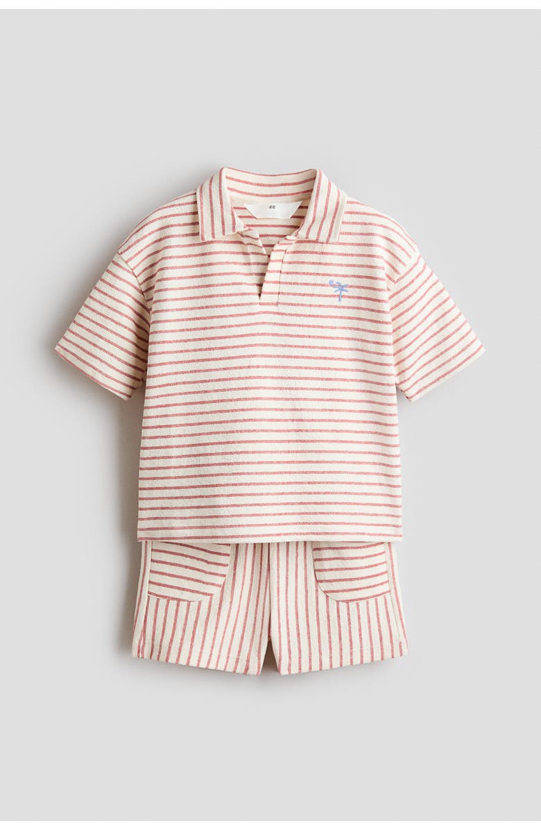 H&M 2-piece Textured Cotton Set, Alternate, color, White/Dusty Pink Striped