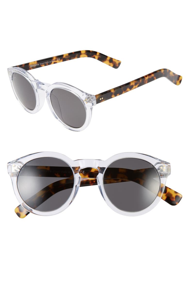 'Leonard II' 50mm Round Mirrored Sunglasses, Main, color, CLEAR/ TORTOISE