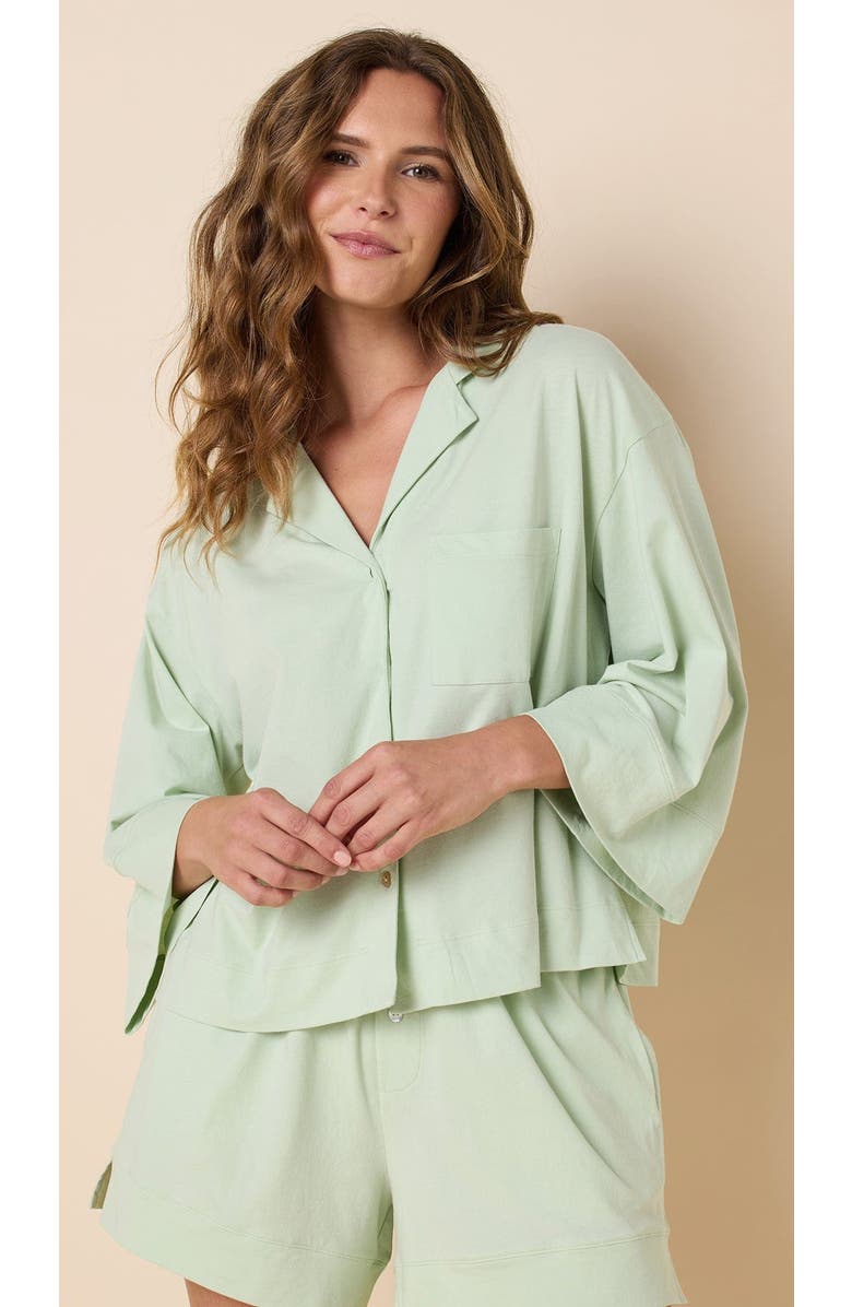 The Cat's Pajamas The Mariposa Long Sleeve Short Set, Alternate, color, Celadon