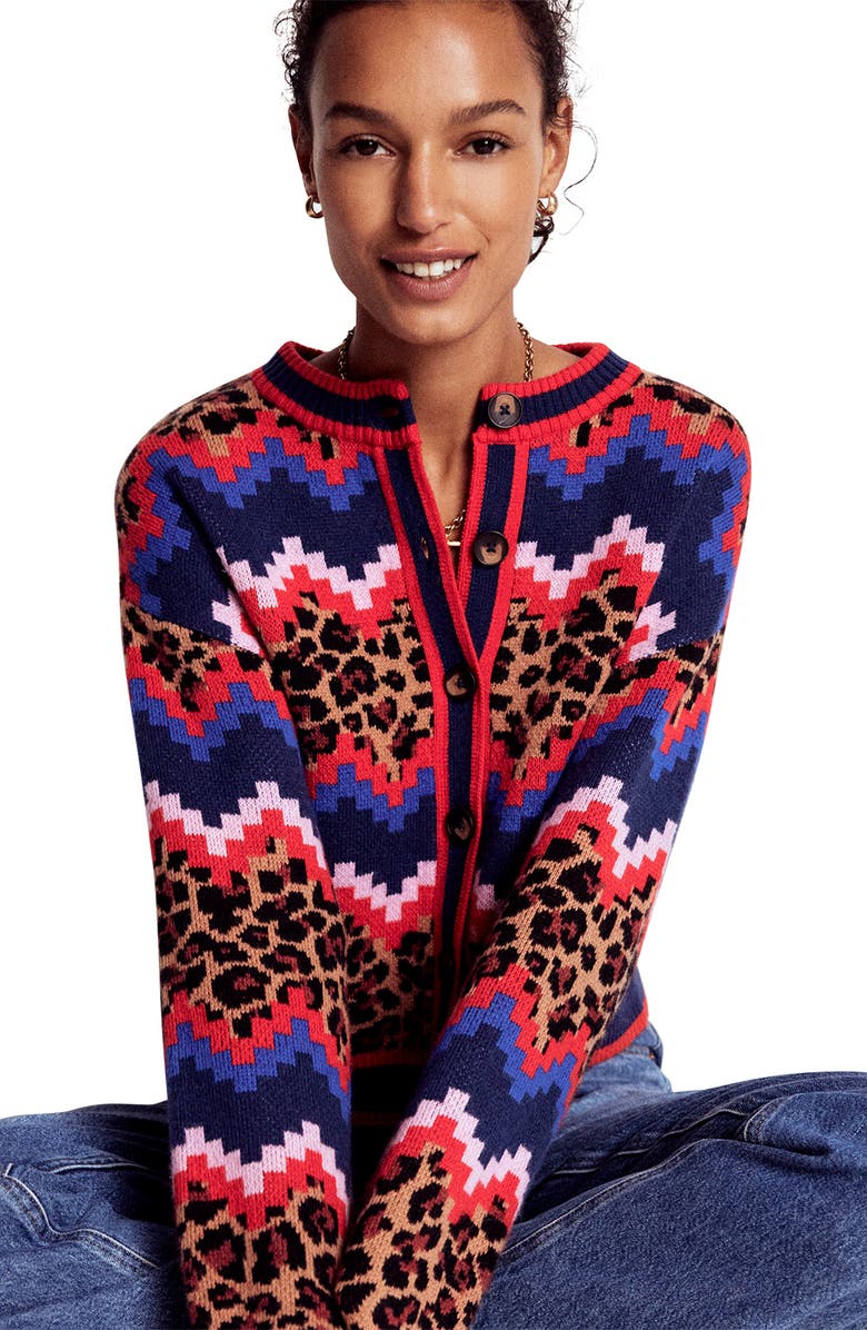 Boden Abi Mixed Print Jacquard Cardigan, Alternate, color,