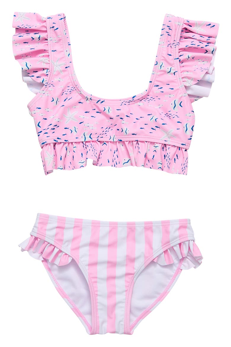 Kids' Pink Sea Print Ruffle Two-Piece Swimsuit, Main, color, PINK