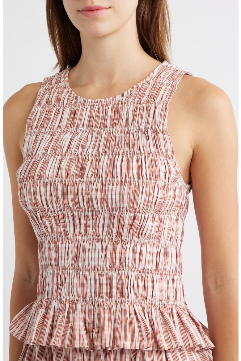 Cales Smocked Cotton Top, Alternate, color, PALOMA CHECK-CINNAMON WHITE