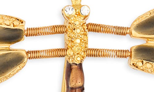 Cz By Kenneth Jay Lane Enamel & Crystal Dragonfly Pin In Polished Gold