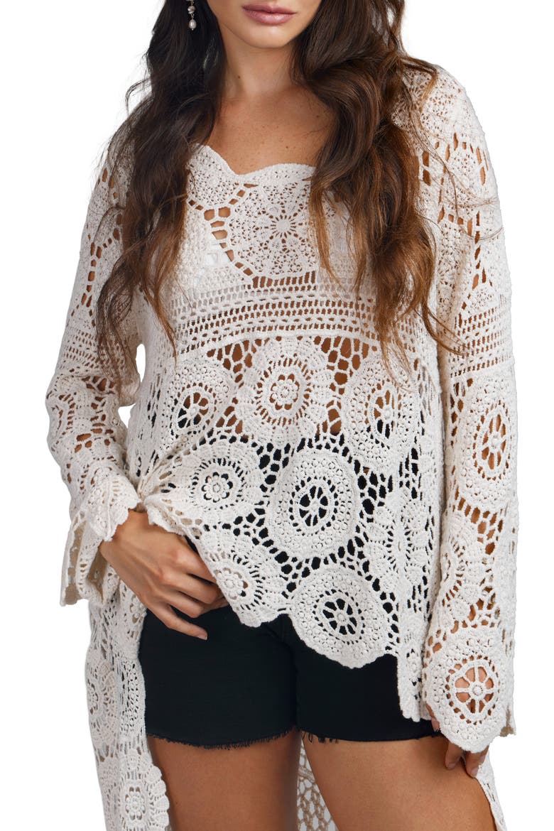 Crocheted High-Low Cover-Up, Main, color, IVORY
