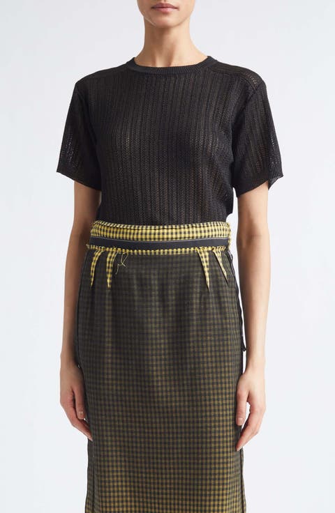 Short Sleeve Open Stitch Rib Sweater
