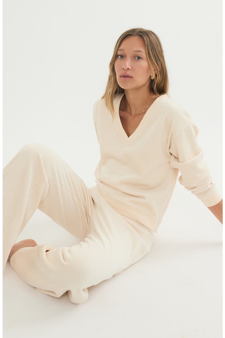 Velour Flare Leg Pants, Alternate, color, CREAM