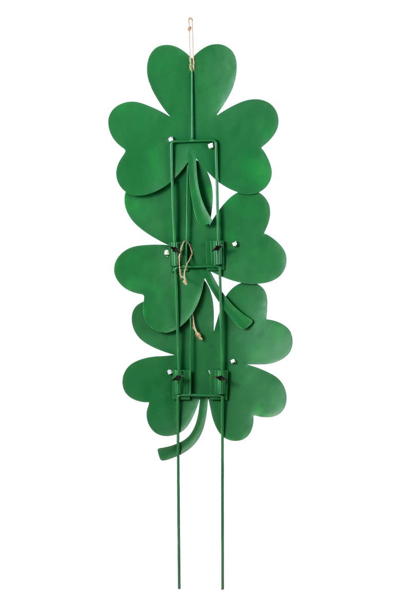Glitzhome Set of 3 St. Patrick's Metal Shamrock Yard Stake, Alternate, color, Green