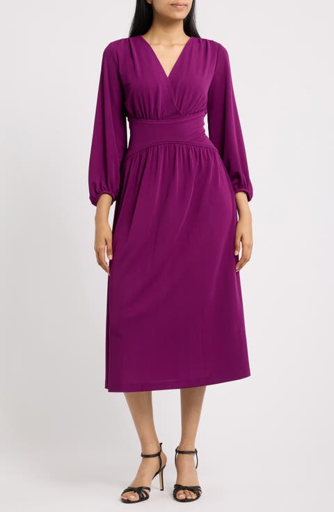 Blouson Long Sleeve Fit & Flare Midi Dress