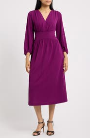 Anne Klein Blouson Long Sleeve Fit & Flare Midi Dress