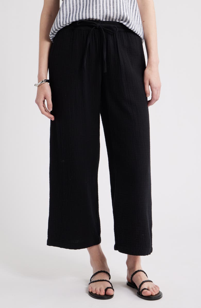 Caslon<sup>®</sup> Wide Leg Crop Cotton Gauze Pants, Main, color, Black