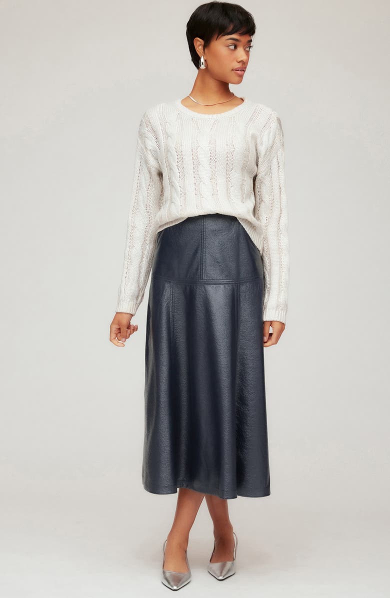 FIFTEEN TWENTY Bronwyn Faux Leather Midi Skirt, Alternate, color, Navy