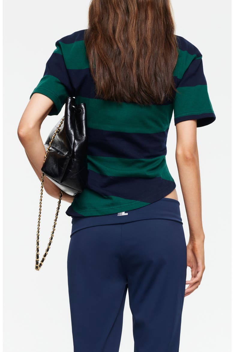 In Transit Stripe Ruched Cotton Crop T-Shirt, Alternate, color, FOREST STRIPE