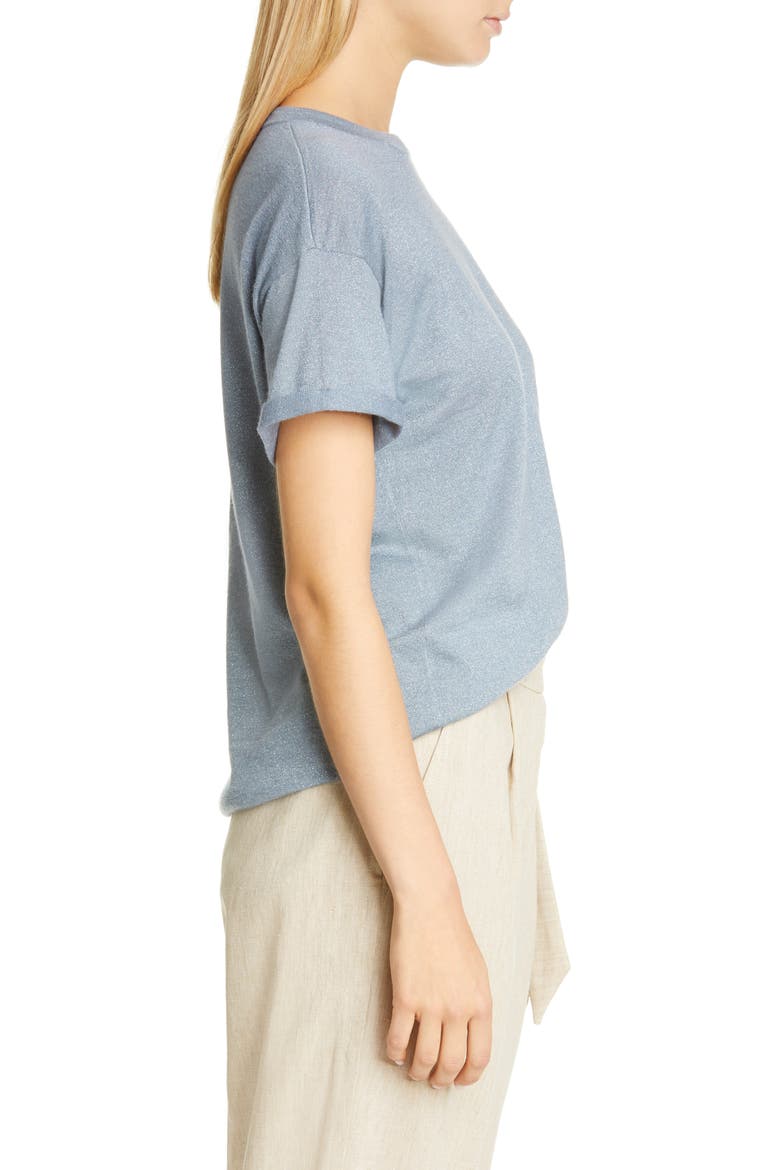 Metallic Cashmere & Silk Blend Sweater Tee, Alternate, color, CELESTE