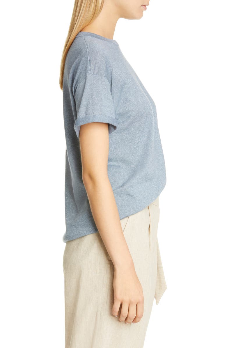 Brunello Cucinelli Metallic Cashmere & Silk Blend Sweater Tee, Alternate, color, 