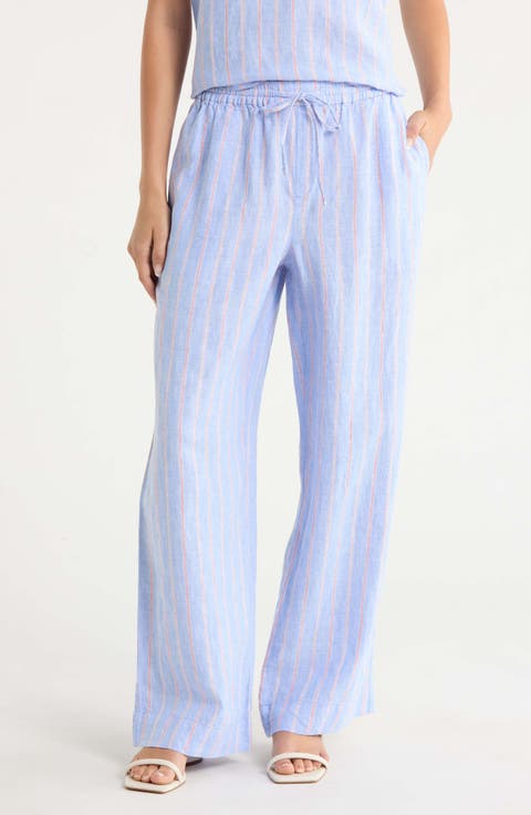 Sea Salt Bay Stripe Linen Drawstring Pants