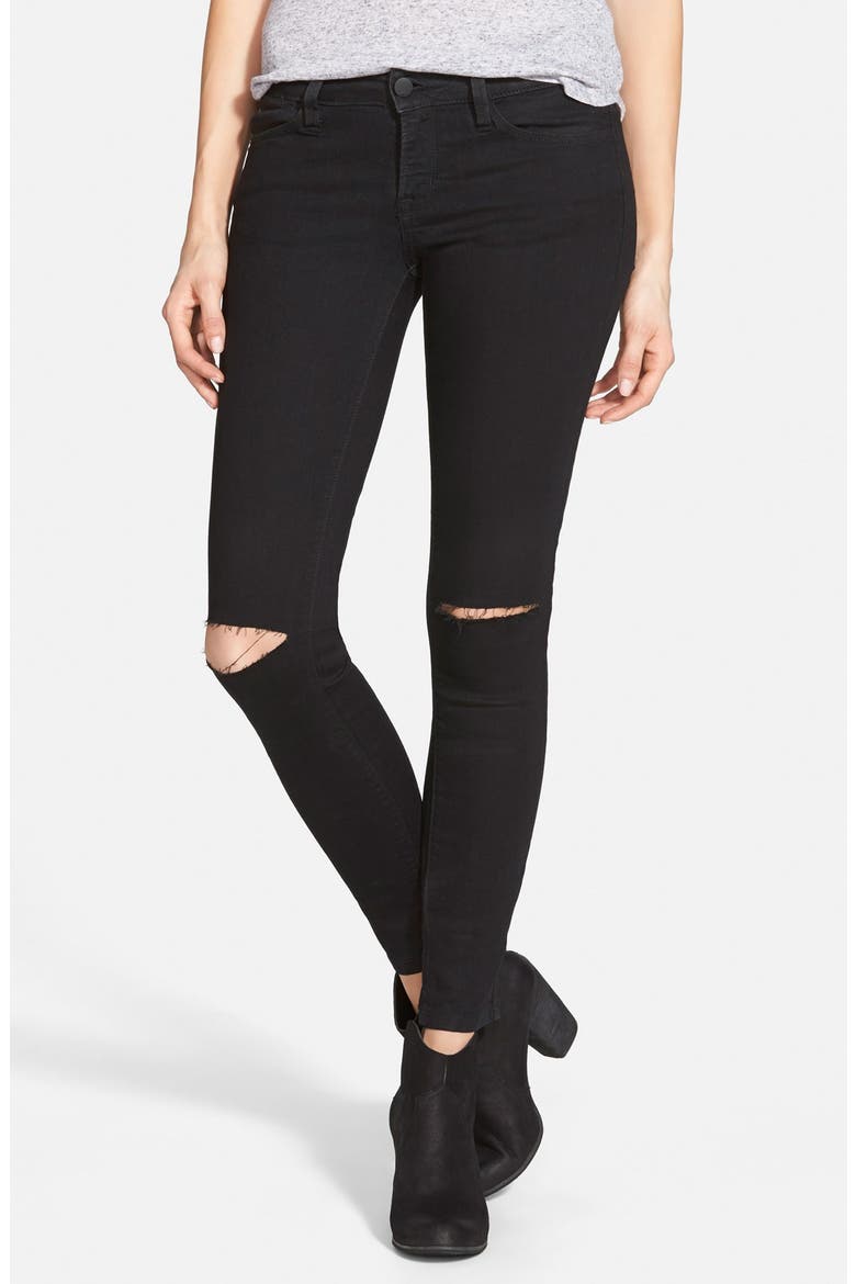 Ripped Knee Skinny Jeans, Main, color, BLACK
