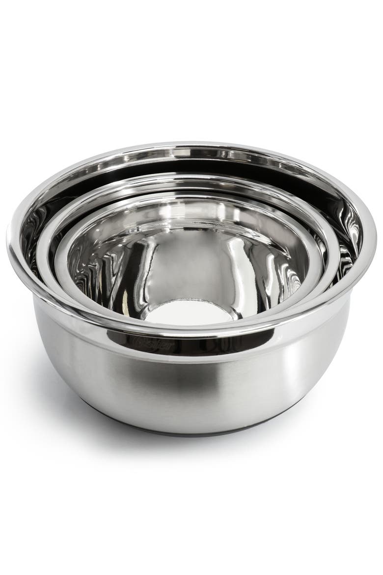 Oswalt 3 Piece Mixing Bowl Set with Non-Slip Bases, Alternate, color, Silver
