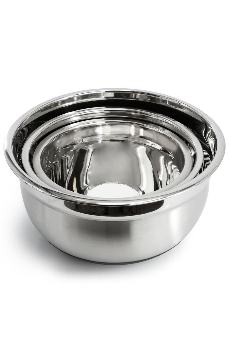 OSTER Oswalt 3 Piece Mixing Bowl Set with Non-Slip Bases, Alternate, color, Silver