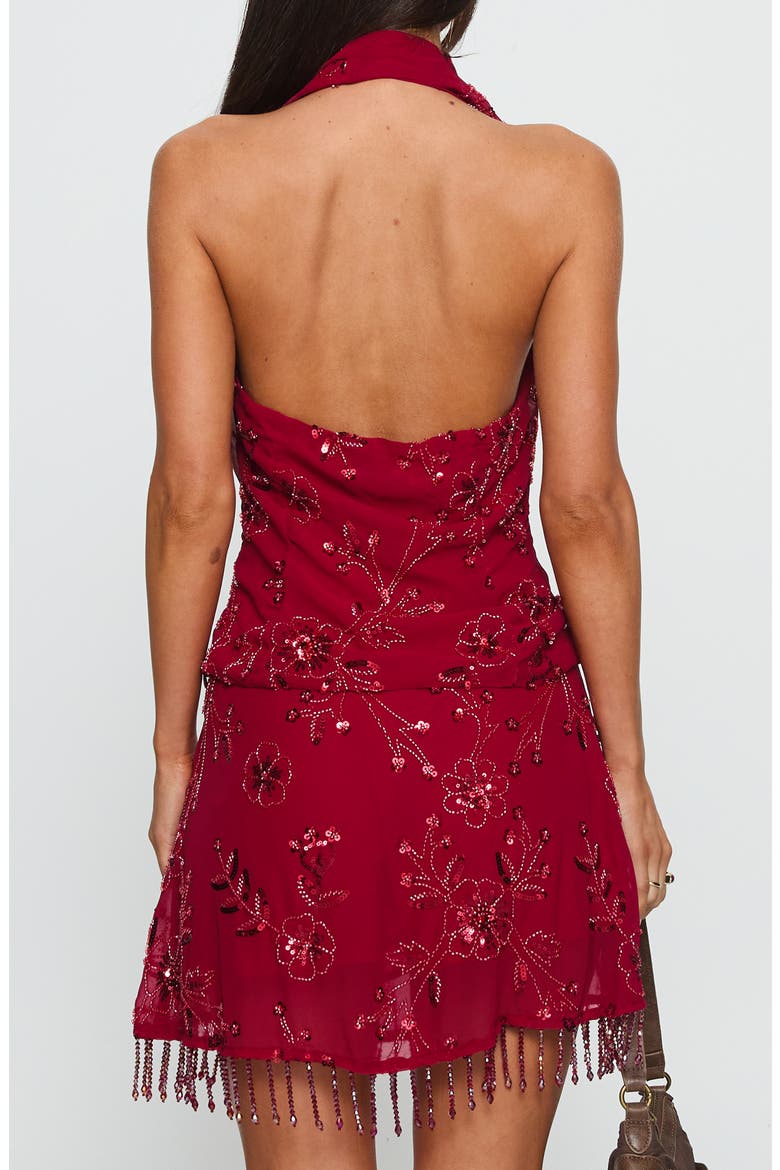 Twilight Zone Beaded Cowl Halter Top, Alternate, color, RED