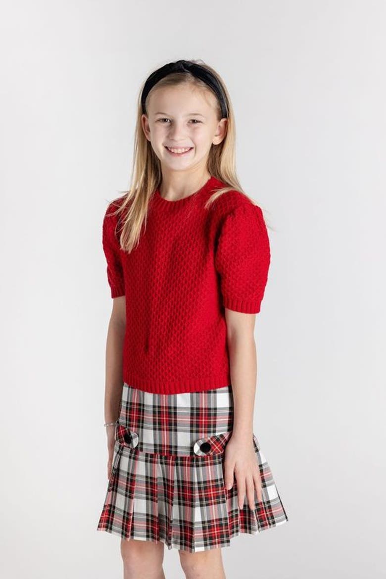 Red Short Slv Sweater With Puff Sleeves, Alternate, color, Red