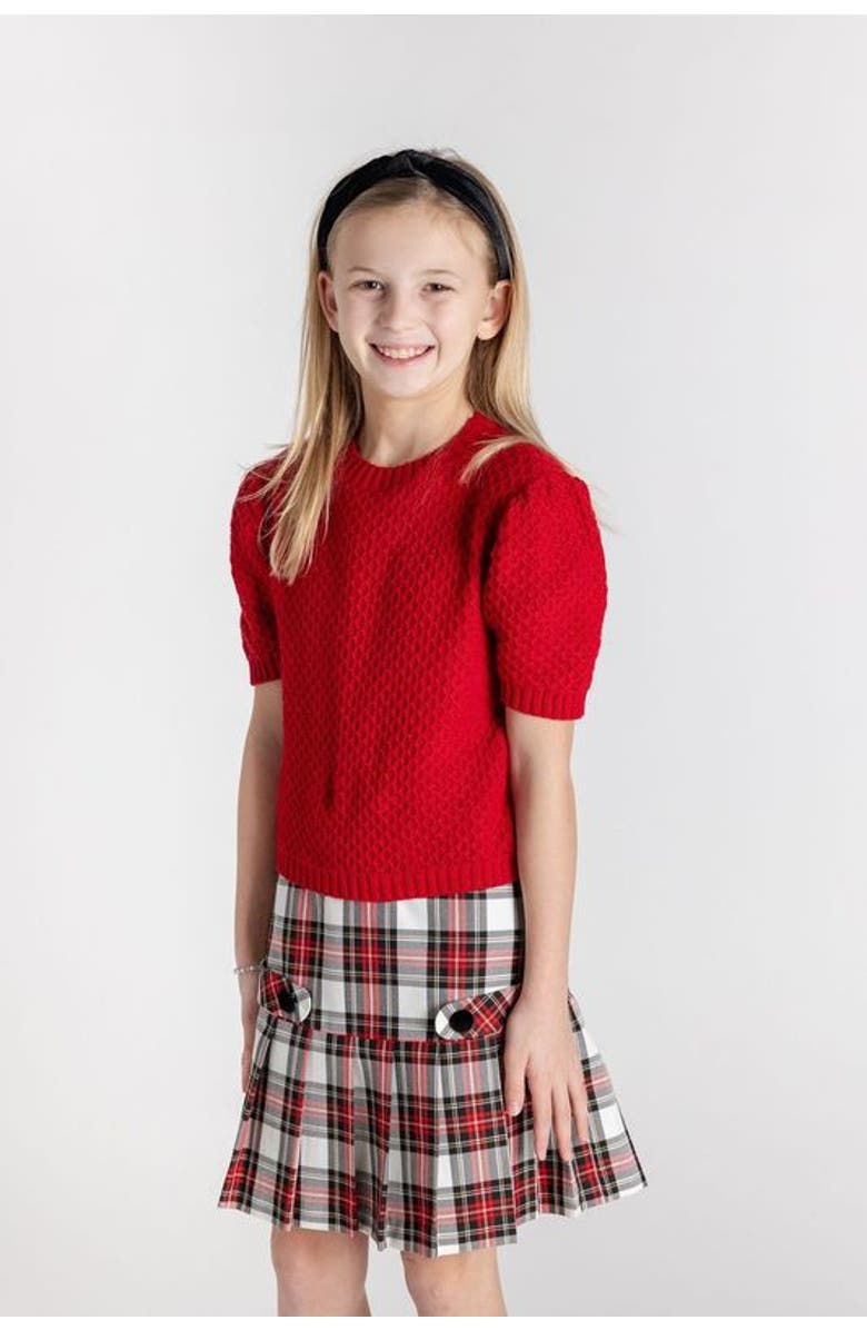 Florence Eiseman Red Short Slv Sweater With Puff Sleeves, Alternate, color, Red