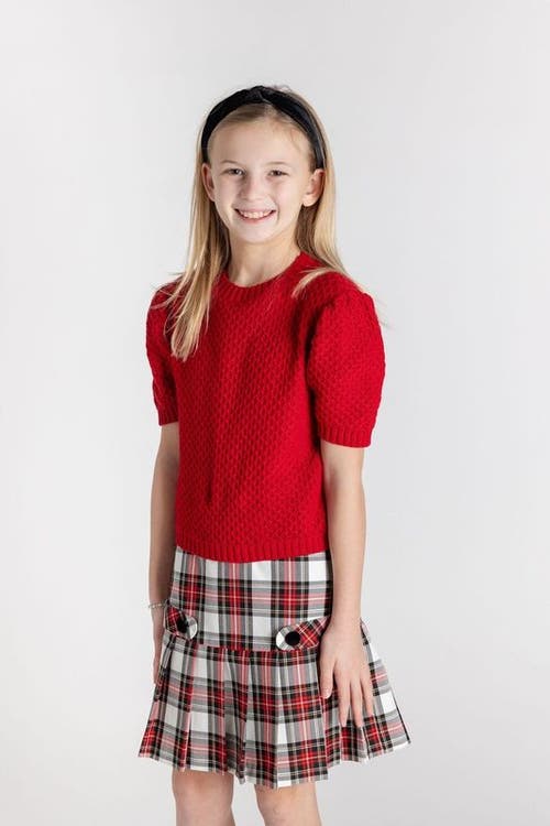 Florence Eiseman Red Short Slv Sweater With Puff Sleeves In Red