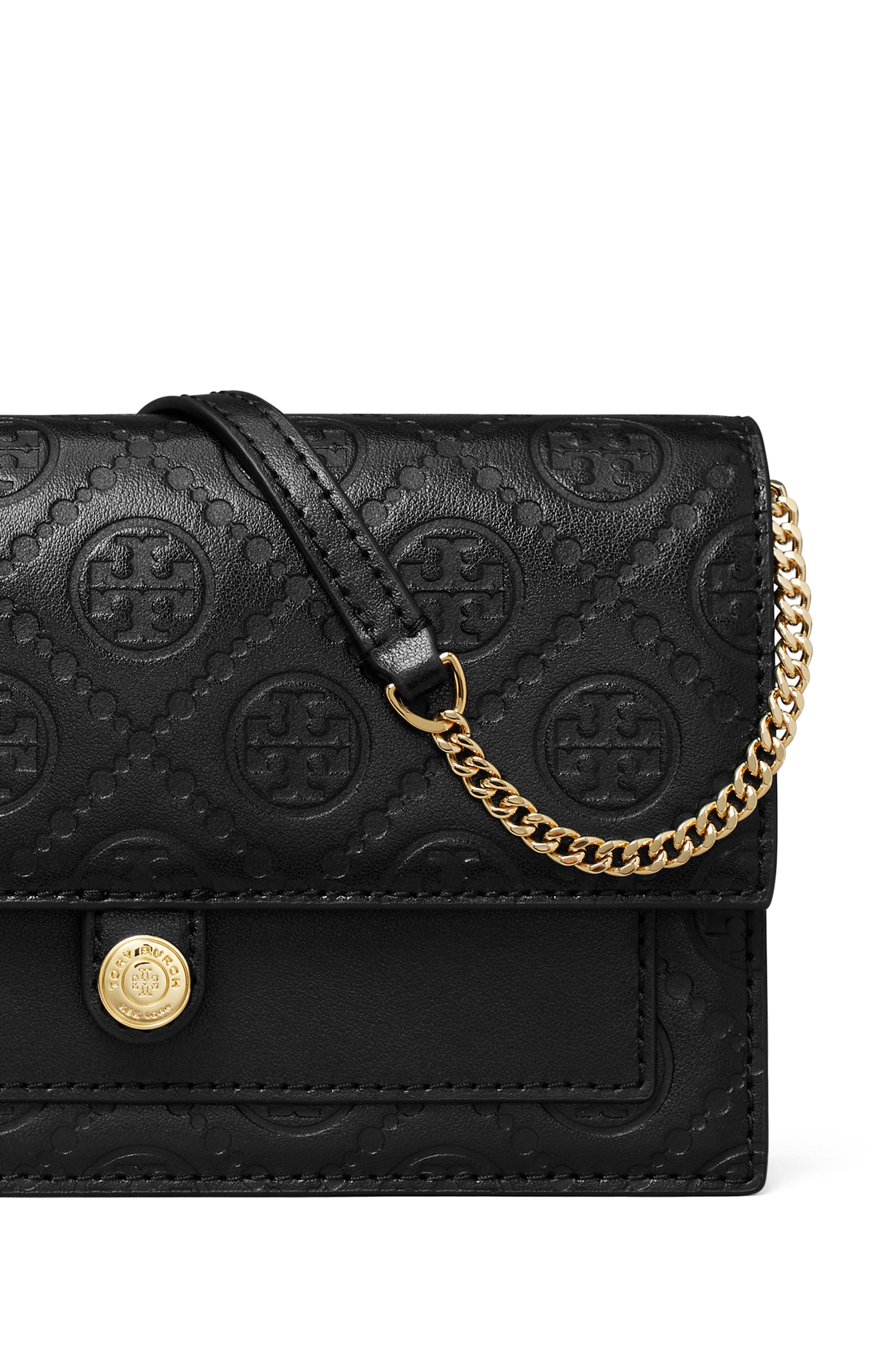 T Monogram Leather Crossbody, Alternate, color, BLACK
