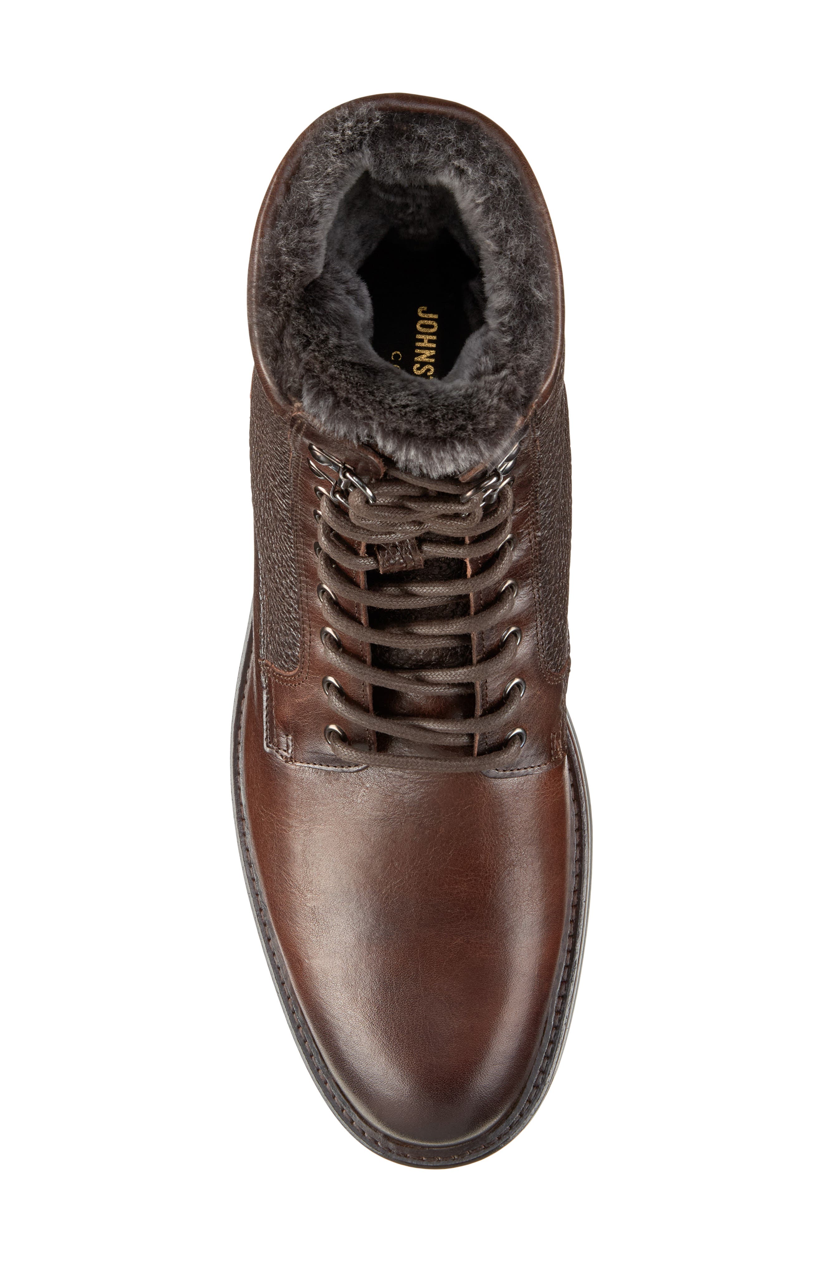 Latham Plain Toe Genuine Shearling Lined Combat Boot, Alternate, color, DARK BROWN EUROPEAN CALFSKIN