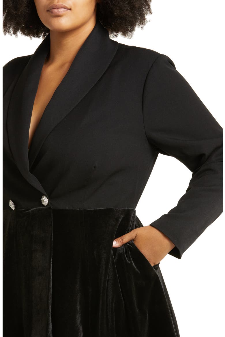 Laura Velvet Contrast Long Sleeve Blazer Dress, Alternate, color, 11H BLACK