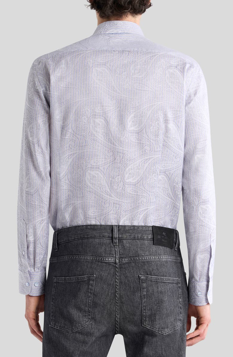 Etro Roma Regular Fit Stripe Paisley Jacquard Cotton Dress Shirt, Alternate, color, Var. Multicolor F.do Viola