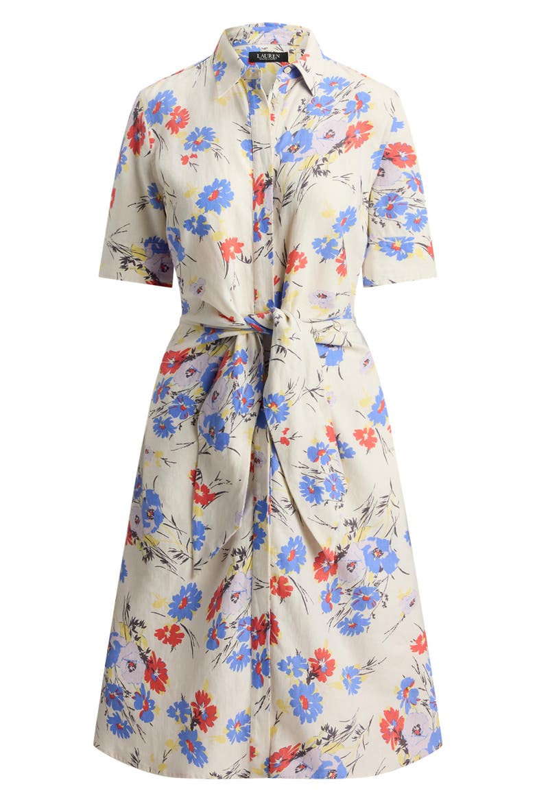Floral Linen Shirtdress, Alternate, color, CREAM MULTI